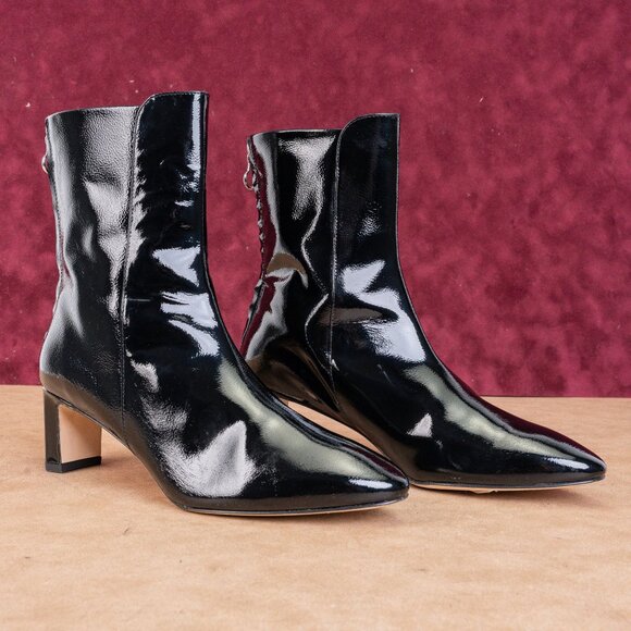 Aeyde Donna Boots Black Patent Leather Square Toe Ankle Boot Sz 9.5 / 40 - Picture 1 of 8